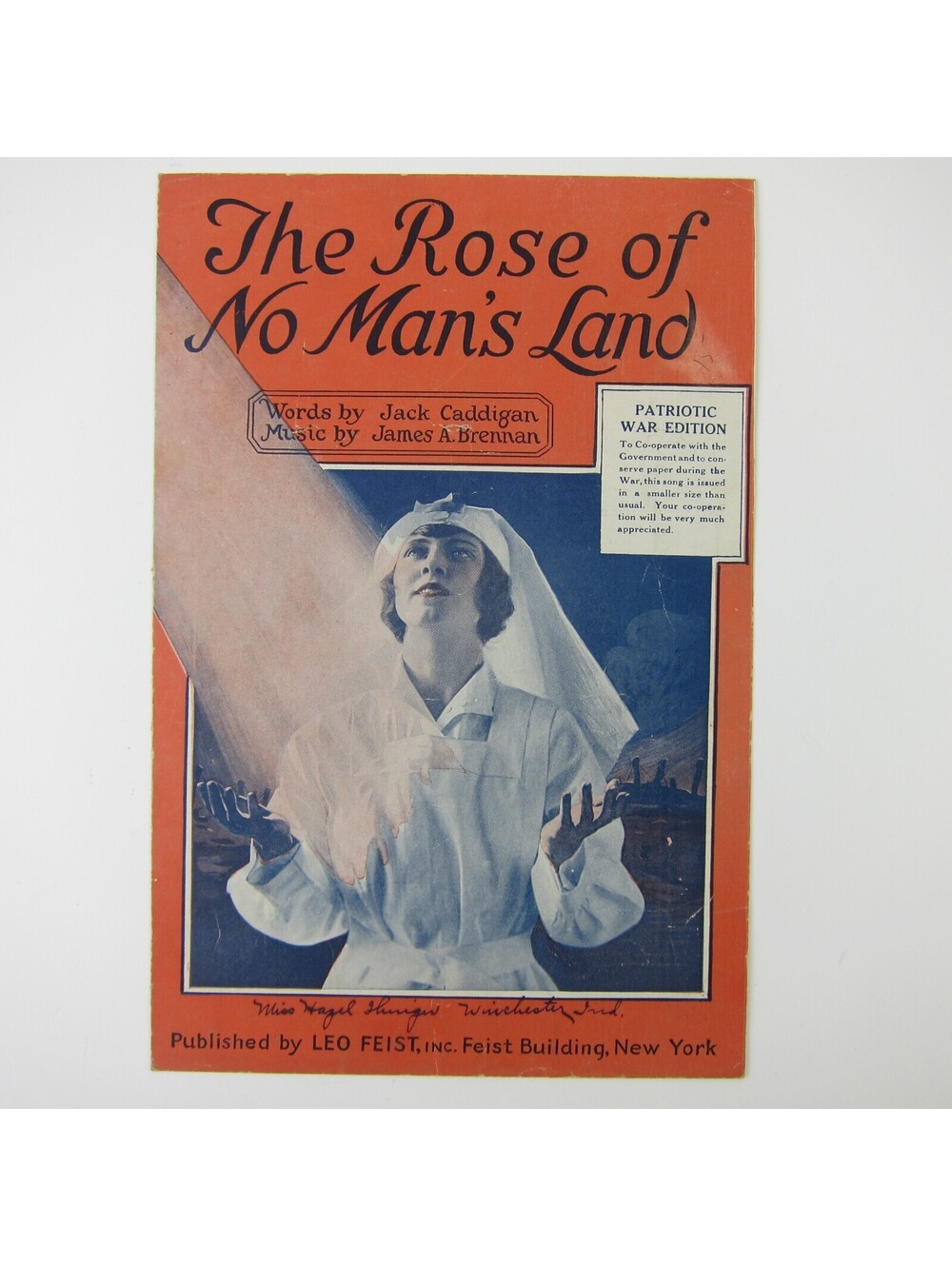 Sheet Music The Rose of No Mans Land Patriotic War Edition WWI Antique 1918
